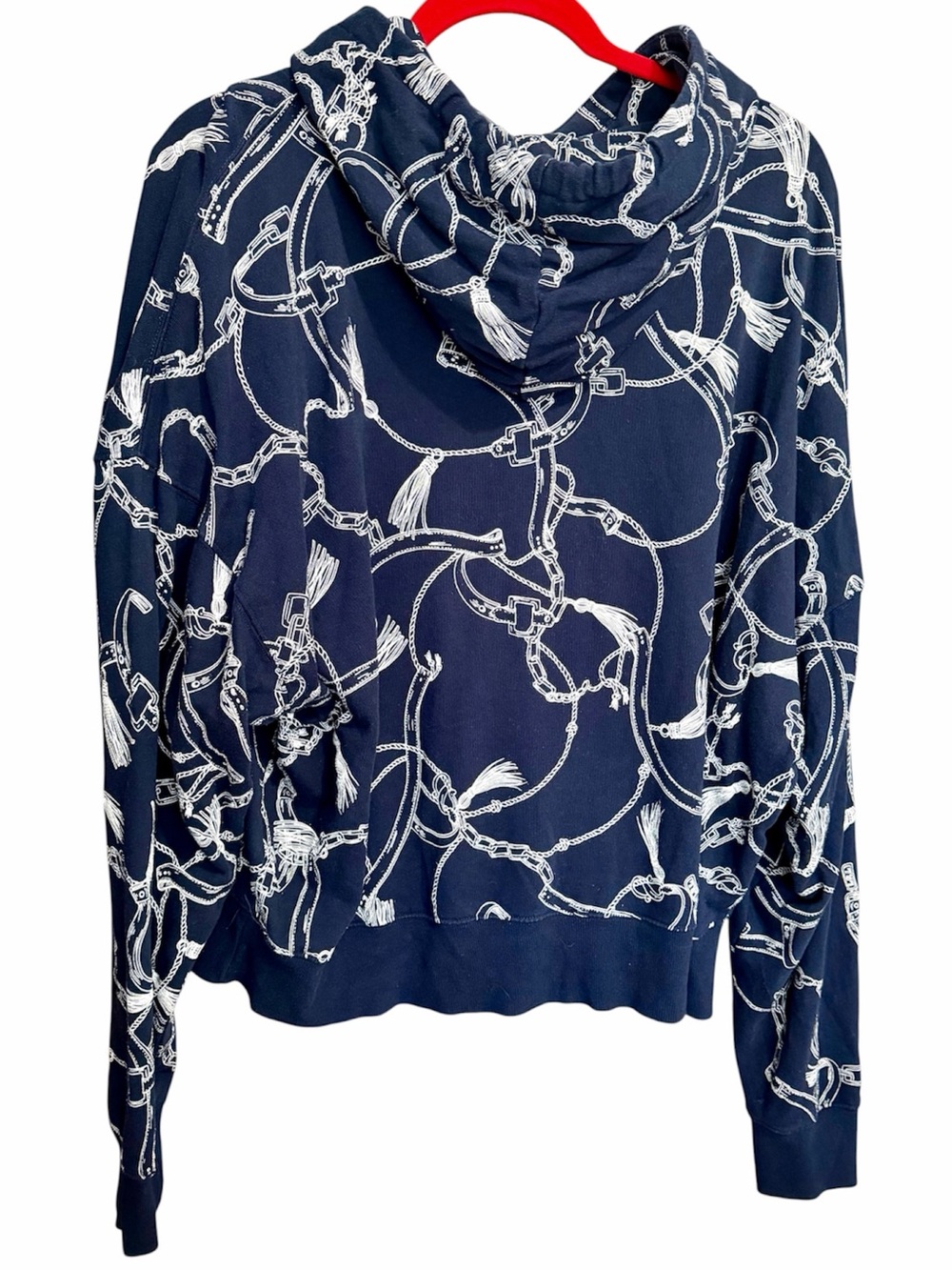 LAUREN Ralph Lauren French Terry Equestrian Print Hoodie Navy White Sz XL